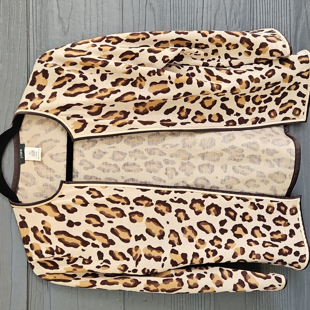 J. Crew 100% Wool Leopard Print Cardigan Size M